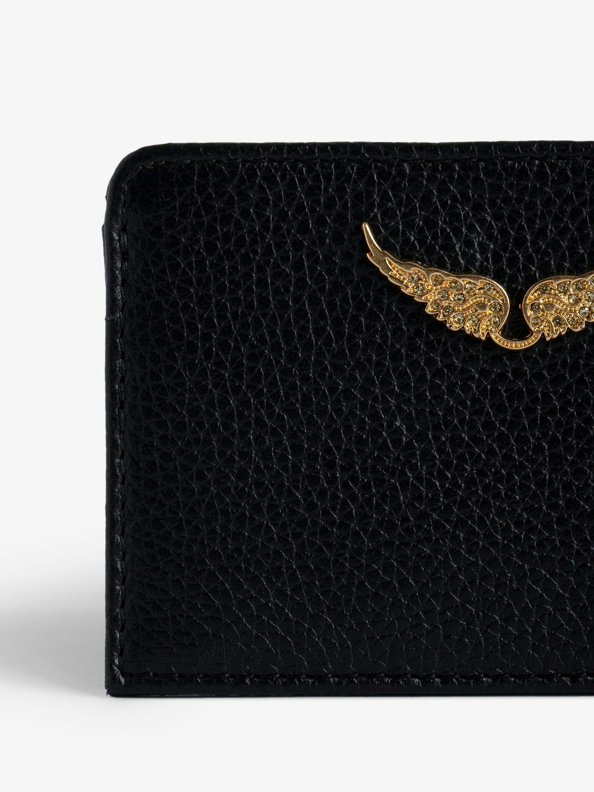 ZV Pass Cardholder - Card holder in grained leather adorned with rhinestone wings.